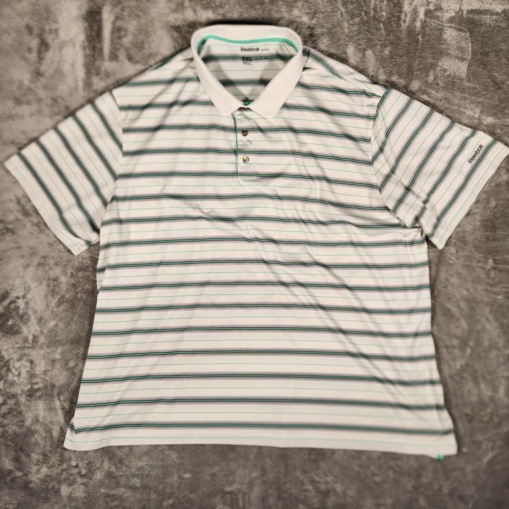 Reebok Golf Polo Shirt Mens 5XL White Striped Excellent Short Sleeve‎ DXGS16115